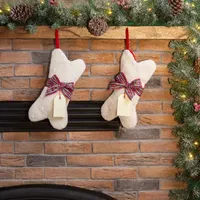 Glitzhome 12.5" Bone Shaped Hooked Christmas Stocking - Set of 2