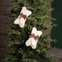 Glitzhome 12.5" Bone Shaped Hooked Christmas Stocking - Set of 2