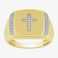 Mens / CT. T.W. Mined White Diamond 10K Gold Cross Fashion Ring