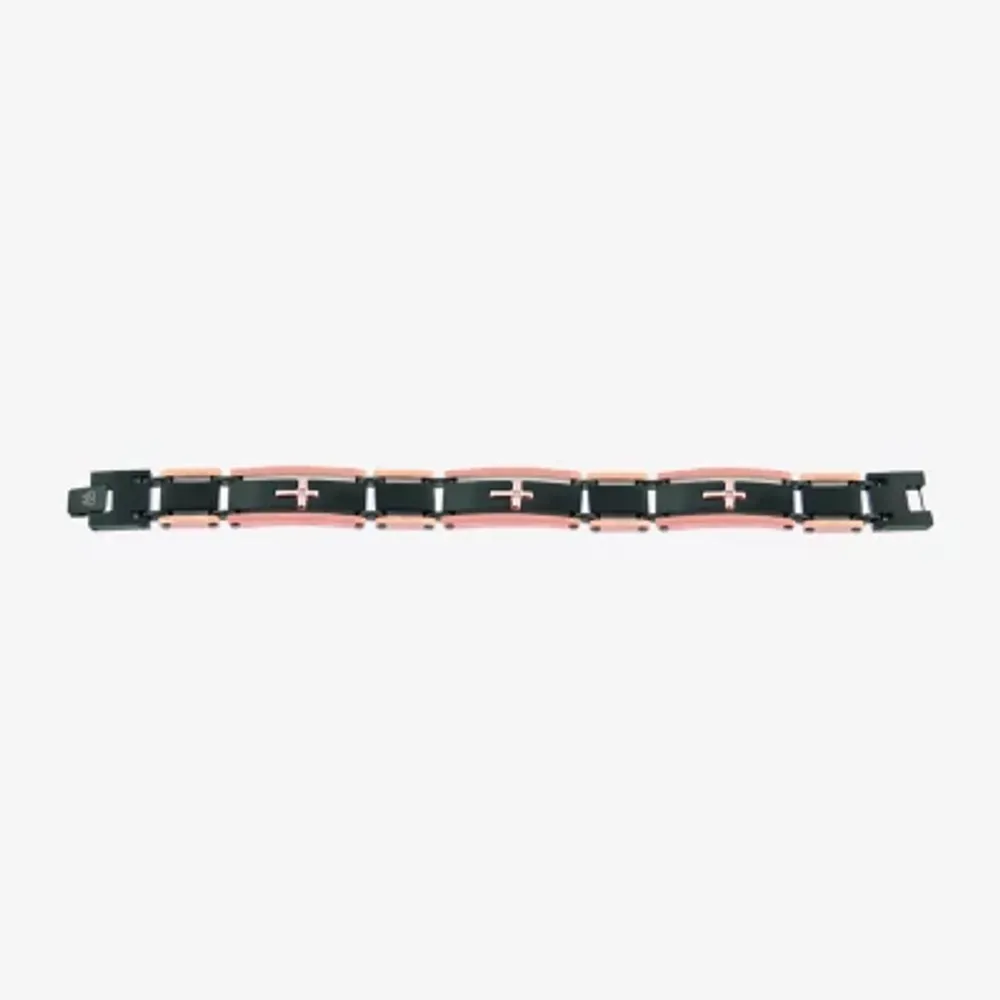 Sideways Stainless Steel Cross Link Bracelet