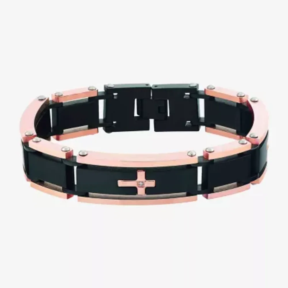 Sideways Stainless Steel Cross Link Bracelet