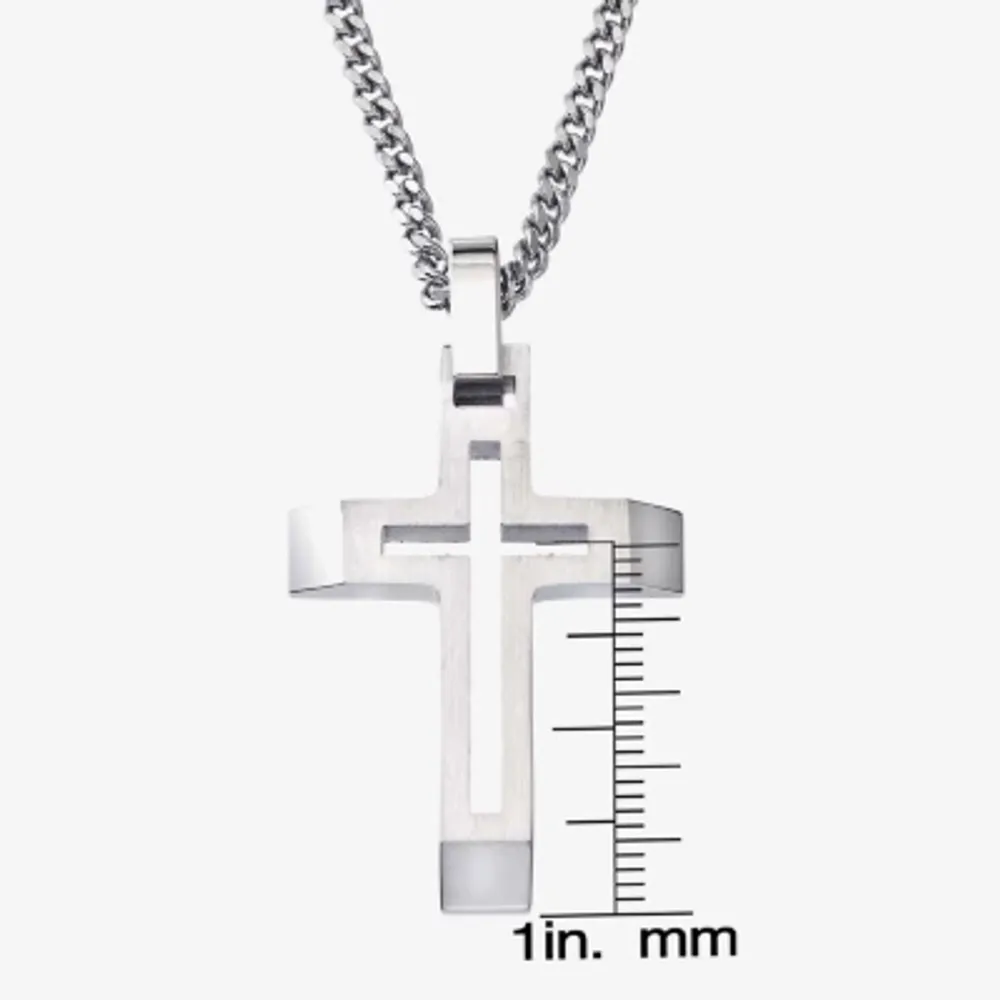 Mens Stainless Steel Cross Pendant Necklace