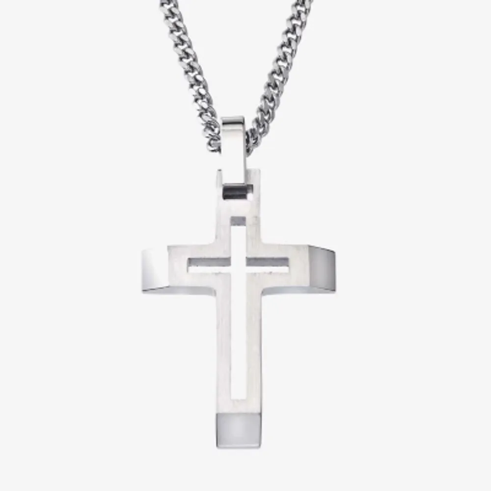 Mens Stainless Steel Cross Pendant Necklace