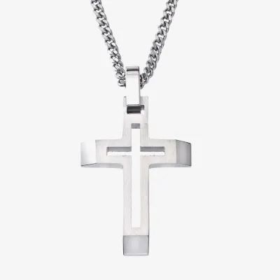 Mens Stainless Steel Cross Pendant Necklace