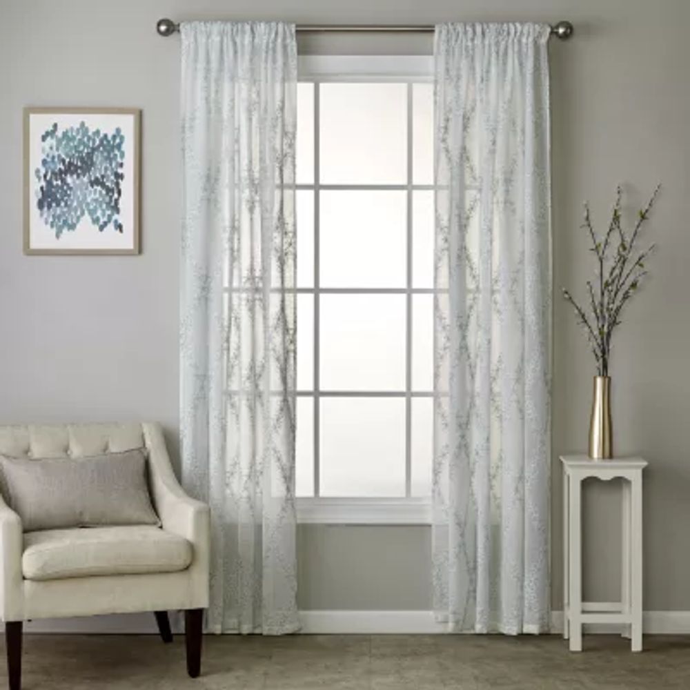 Saturday Knight Diamond Vine Light-Filtering Rod Pocket Single Curtain Panel