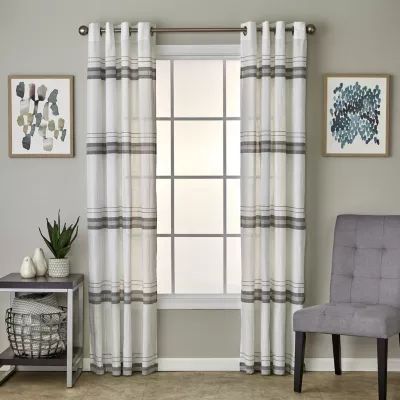 Saturday Knight Slate Stripe Light-Filtering Grommet Top Set of 2 Curtain Panel