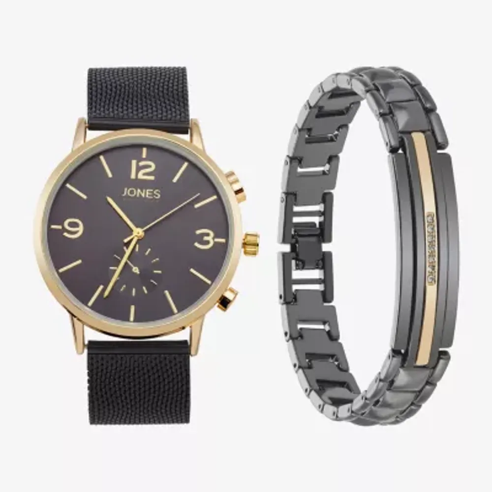 Jones N.Y. Mens Black Bracelet Watch 9780g-42-G02