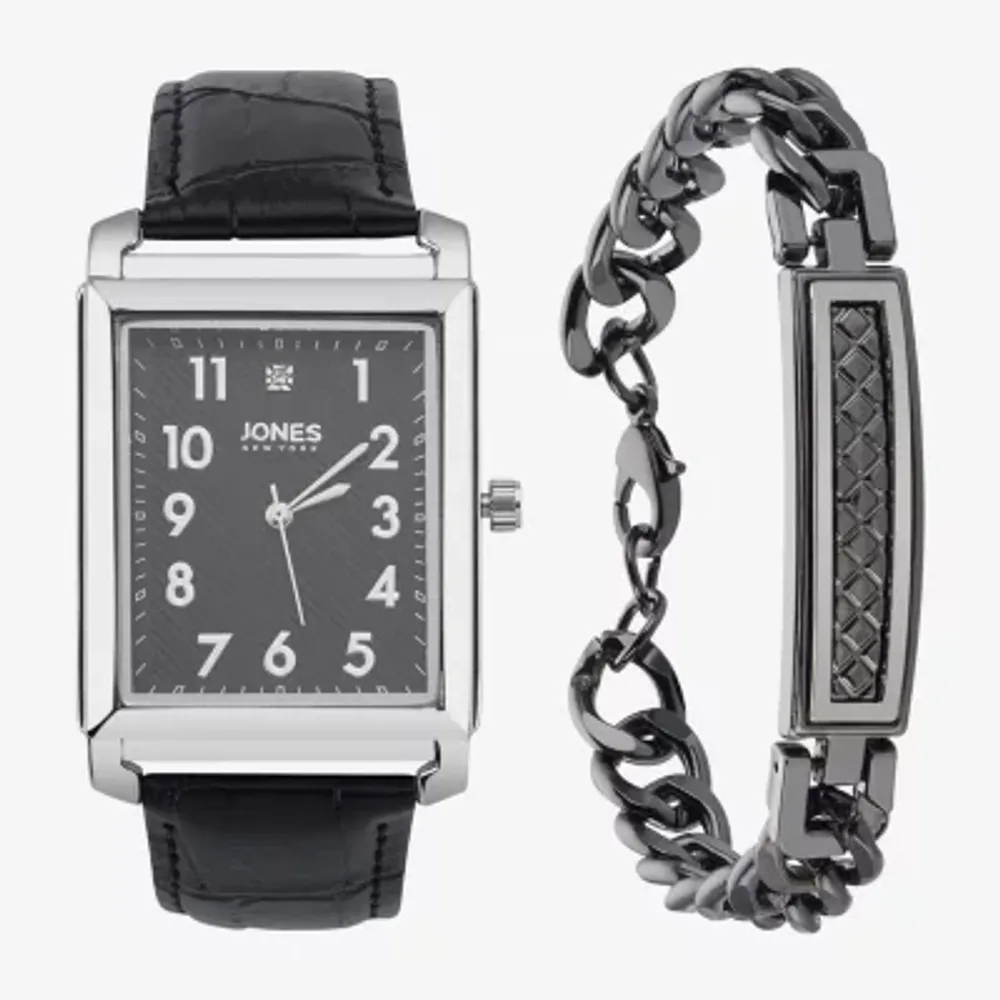 Jones N.Y. Mens Black 2-pc. Watch Boxed Set 9782s-42-G02