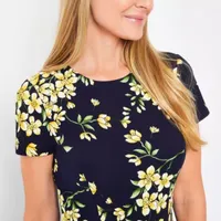 Jessica Howard Womens Short Sleeve Floral Fit + Flare Dress