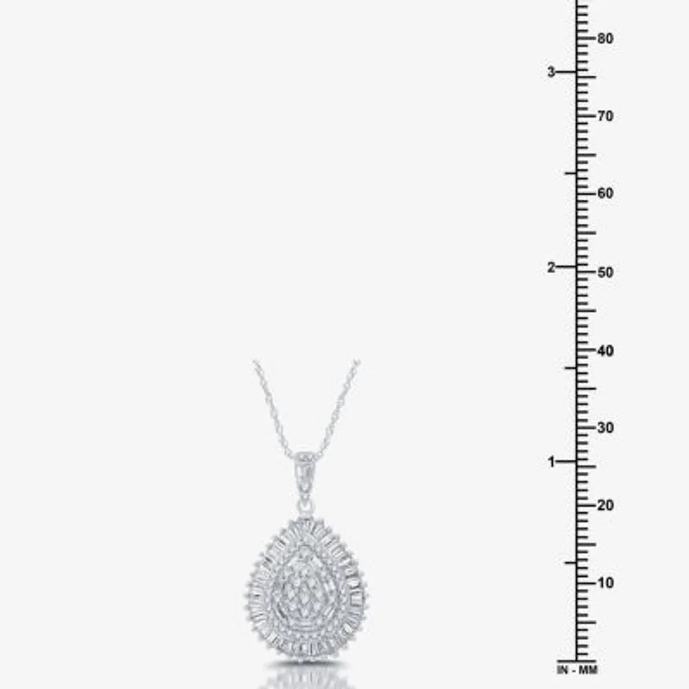 FINE JEWELRY (H-I / I1) Womens 1 CT. T.W. Lab Grown White Diamond 10K White  Gold Pear Pendant Necklace | Plaza Las Americas