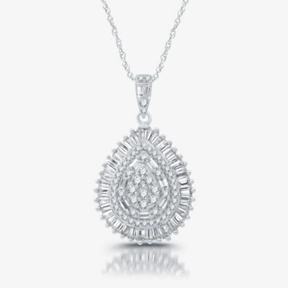 (H-I / I1) Womens 1 CT. T.W. Lab Grown White Diamond 10K White Gold Pear Pendant Necklaces