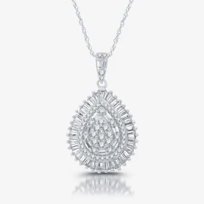 (H-I / I1) Womens 1 CT. T.W. Lab Grown White Diamond 10K White Gold Pear Pendant Necklaces