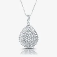 H-I / I1) Womens 1 CT. T.W. Lab Grown White Diamond 10K White Gold Pear Pendant Necklace