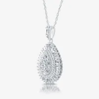 H-I / I1) Womens 1 CT. T.W. Lab Grown White Diamond 10K White Gold Pear Pendant Necklace