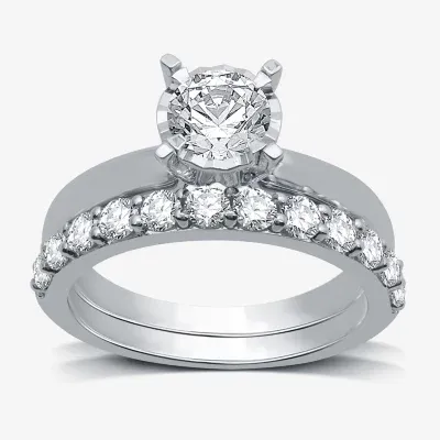 (H-I / I1) Round 1 1/2 CT. T.W. Lab Grown Diamond Bridal Set 10K or 14K Gold