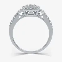 Promise My Love Womens 1/4 CT. T.W. Mined White Diamond Sterling Silver Cushion Side Stone Halo Ring