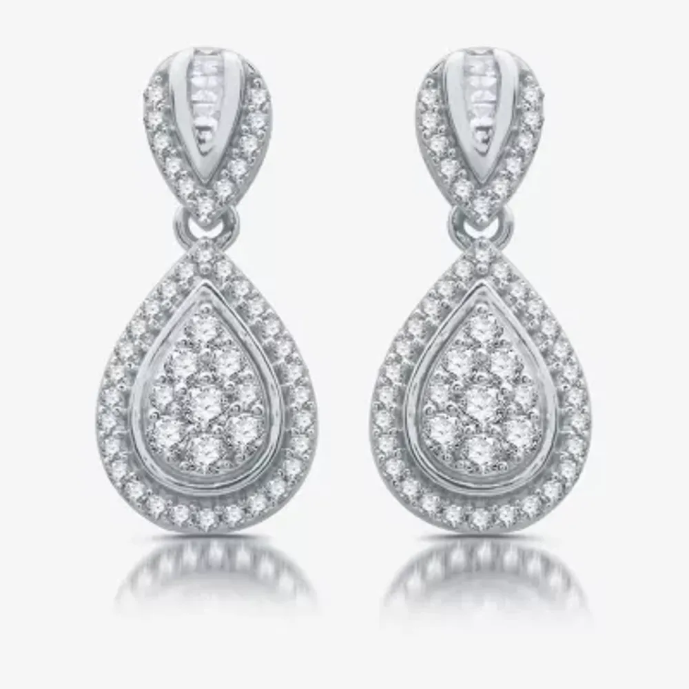 Diamond Blossom 1/2 CT. T.W. Natural White Diamond Sterling Silver Pear Drop Earrings