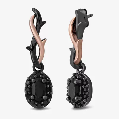 Enchanted Disney Fine Jewelry Villains 1/5 CT. Genuine Black Onyx 14K Rose Gold Over Silver Sterling Silver Oval Maleficent Sleeping Beauty Drop Earrings