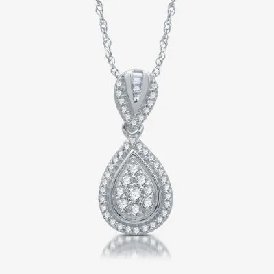 Diamond Blossom Womens 1/4 CT. T.W. Natural White Diamond Sterling Silver Pear Pendant Necklace
