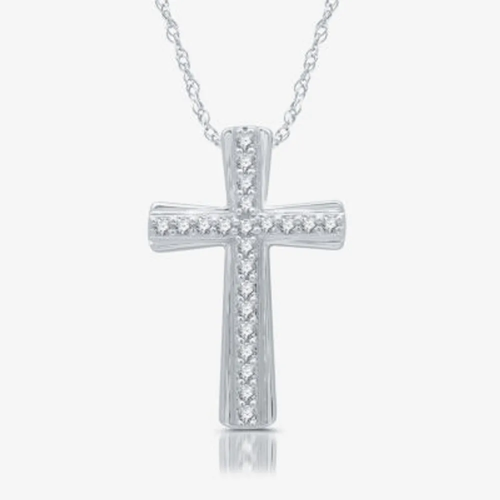 (H-I / I1) Womens 1/4 CT. T.W. Lab Grown White Diamond Sterling Silver Cross Pendant Necklaces