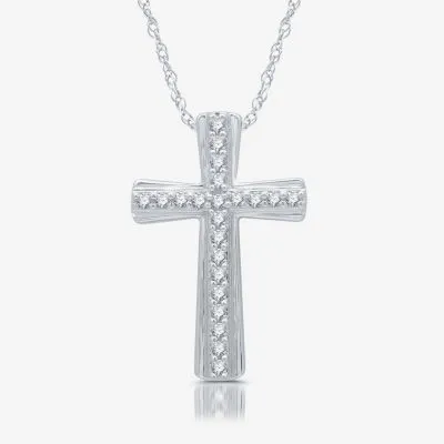 (H-I / I1) Womens 1/4 CT. T.W. Lab Grown White Diamond Sterling Silver Cross Pendant Necklaces