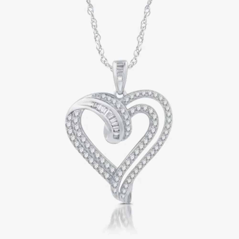 (H-I / I1) Womens 1 CT. T.W. Lab Grown White Diamond Sterling Silver Heart Pendant Necklace