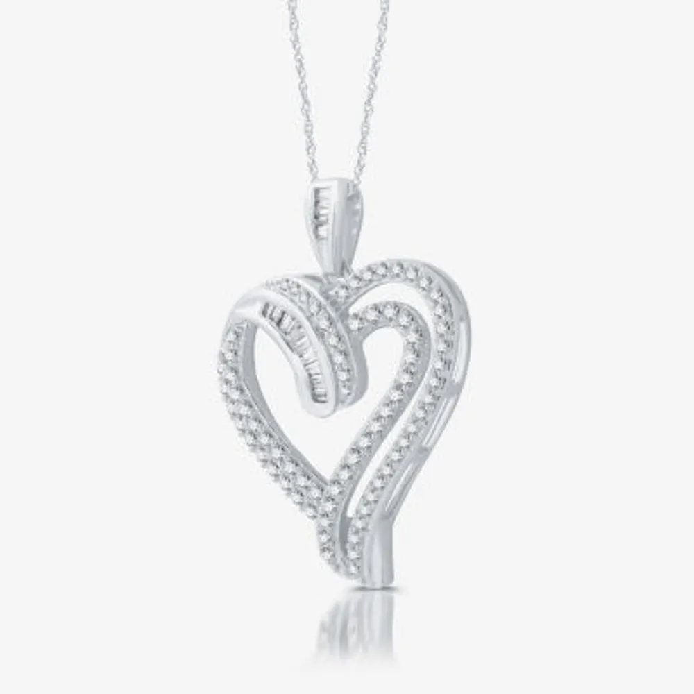 (H-I / I1) Womens 1 CT. T.W. Lab Grown White Diamond Sterling Silver Heart Pendant Necklace