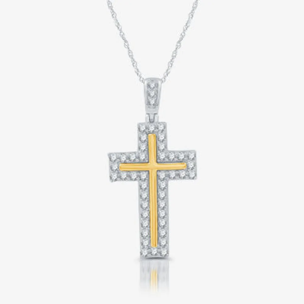 Womens 3/4 CT. T.W. Natural White Diamond 14K Gold Over Silver Sterling Silver Cross Pendant Necklaces