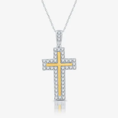 Womens 3/4 CT. T.W. Natural White Diamond 14K Gold Over Silver Sterling Silver Cross Pendant Necklaces