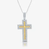 Womens 3/4 CT. T.W. Mined White Diamond 14K Gold Over Silver Sterling Silver Cross Pendant Necklace