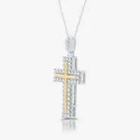 Womens 3/4 CT. T.W. Natural White Diamond 14K Gold Over Silver Sterling Silver Cross Pendant Necklace