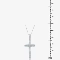 Womens 3/4 CT. T.W. Natural White Diamond Sterling Silver Cross 18 Inch Pendant Necklace