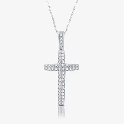 Womens 3/4 CT. T.W. Natural White Diamond Sterling Silver Cross 18 Inch Pendant Necklace