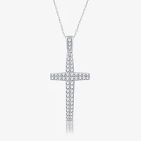Womens 3/4 CT. T.W. Natural White Diamond Sterling Silver Cross 18 Inch Pendant Necklace