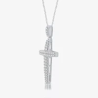 Womens 3/4 CT. T.W. Natural White Diamond Sterling Silver Cross 18 Inch Pendant Necklace