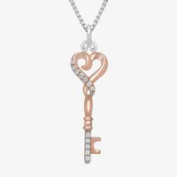 Hallmark Diamonds Womens 1/10 CT. T.W. Natural White Diamond 14K Rose Gold Over Silver Sterling Silver Heart Keys Pendant Necklace