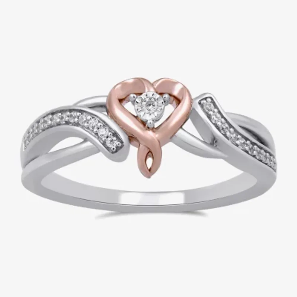 Hallmark Diamonds Womens 1/10 CT. T.W. Natural White Diamond 14K Rose Gold Over Silver Sterling Heart Cocktail Ring