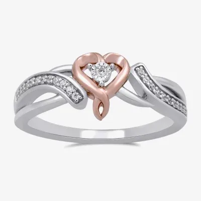 Hallmark Diamonds Womens 1/10 CT. T.W. Natural White Diamond 14K Rose Gold Over Silver Sterling Heart Cocktail Ring