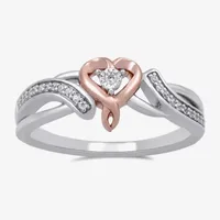 Hallmark Diamonds Womens 1/10 CT. T.W. Mined White Diamond 14K Rose Gold Over Silver Sterling Heart Cocktail Ring