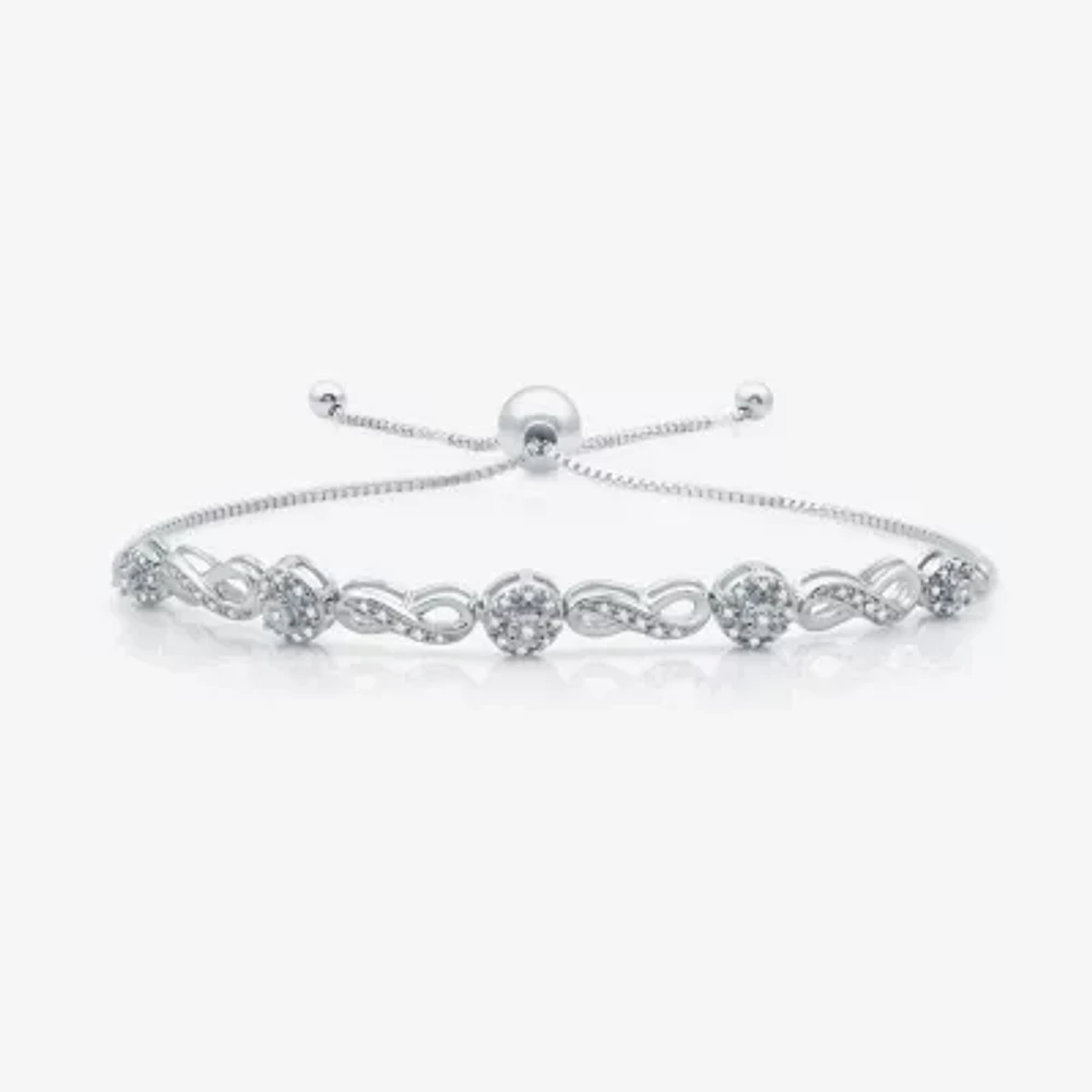 Womens 1/ CT. T.W. Natural White Diamond Sterling Silver Bolo Bracelet