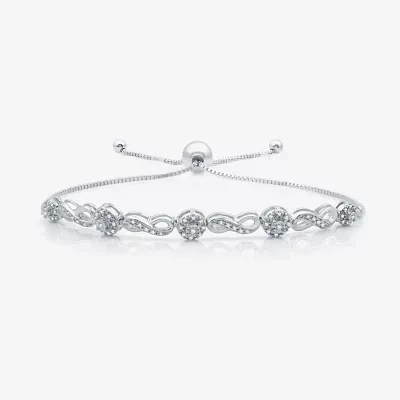 Womens 1/ CT. T.W. Natural White Diamond Sterling Silver Bolo Bracelet