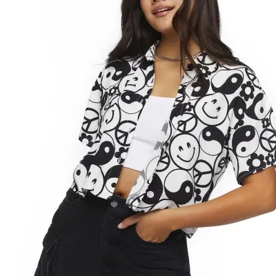 Forever 21 Aop Camp Shirt Womens Short Sleeve Juniors