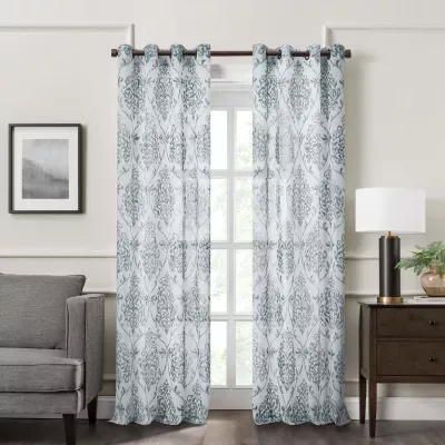 Fieldcrest Heritage Mirron Russell Print Grommet Top Sheer Single Curtain Panels