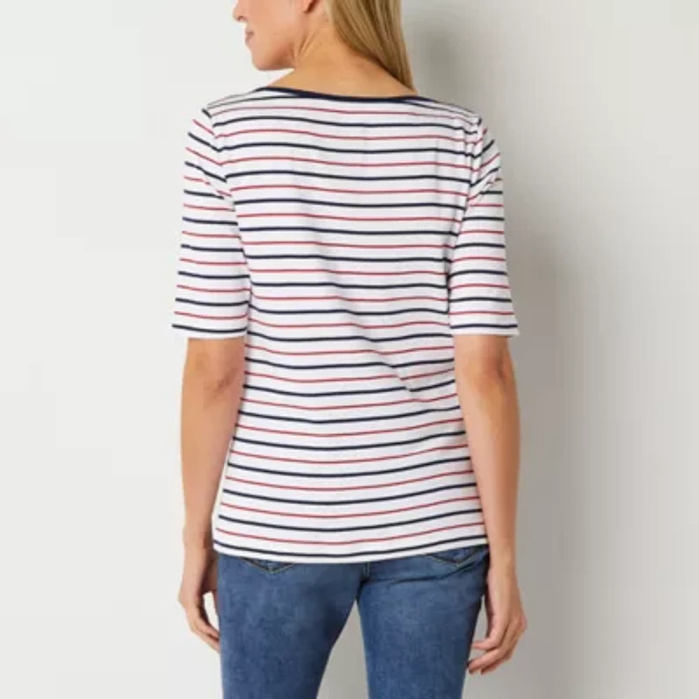 St. John's Bay Womens Boat Neck Elbow Sleeve T-Shirt