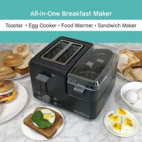 West Bend 2-Slice Toaster with Egg Cooker and Meat Warmer, in Black