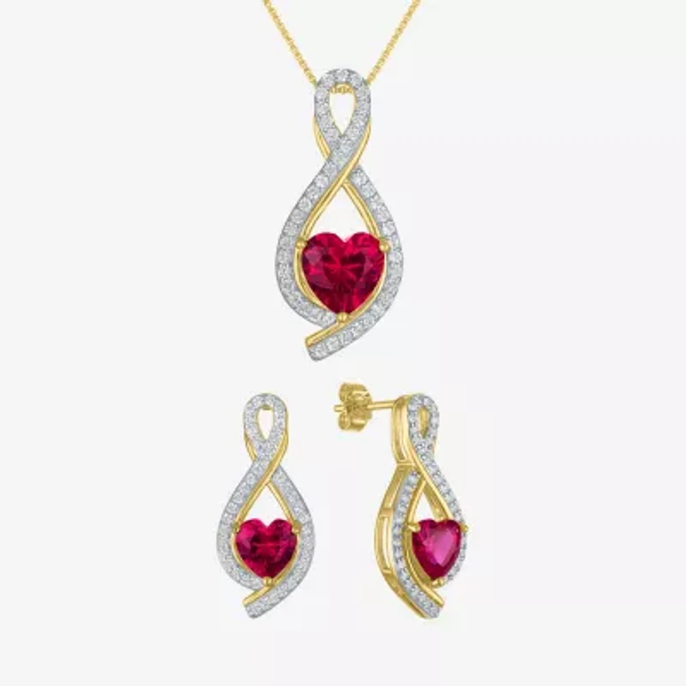 Lab Created Red Ruby 14K Gold Over Silver Heart Jewelry Set