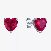 Lab Created Red Ruby Sterling Silver Heart Jewelry Set