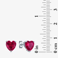 Lab Created Red Ruby Sterling Silver Heart Jewelry Set