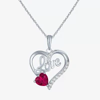 Lab Created Red Ruby Sterling Silver Heart Jewelry Set