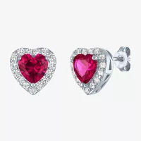 Lab Created Red Ruby Sterling Silver 10mm Heart Stud Earrings